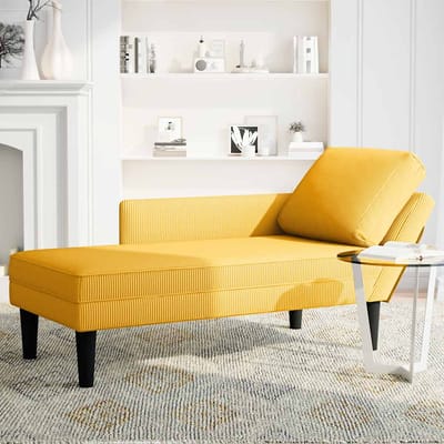 vidaXL - Chaise - longue - met - kussen - corduroy - stof - lichtgeel