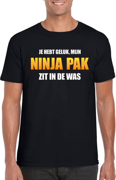 Mijn ninja pak zit in de was fun t-shirt heren zwart - Carnaval verkleedkleding S
