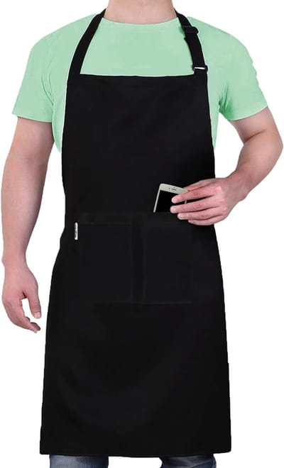 Chef-schort, waterdichte schort met 2 zakken, lange band, verstelbare grillschort, keukenschort voor mannen en vrouwen, restaurant, café, barbecue