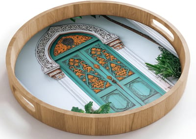 Dienblad rond 40x40 cm - Schootdienblad hout - Deur - Patronen - Planten - Borrelplank rechthoek - Plateau houten dienbladen