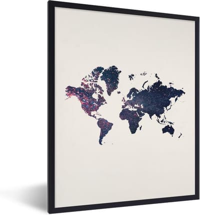 Poster in lijst - Fotolijst 60x80 cm - Posters - Wereldkaart - Galaxy - Wit - Posterlijst zwart - Decoratie - Wanddecoratie woonkamer - Muurdecoratie slaapkamer