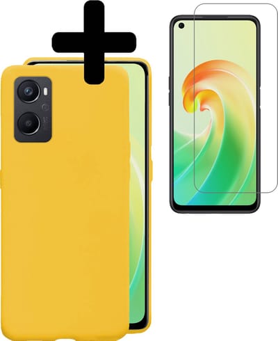 Hoesje - Met Screenprotector - Geschikt voor OPPO A76 - Sterk & Shockproof - Back Cover - Siliconen Case - Telefoon Hoes - Telefoonhoesjes - Geel