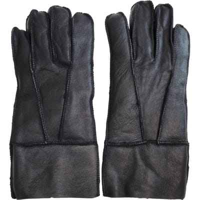Unisex zwarte schapenvacht leren handschoenen met oprolbare/neerwaartse manchetten