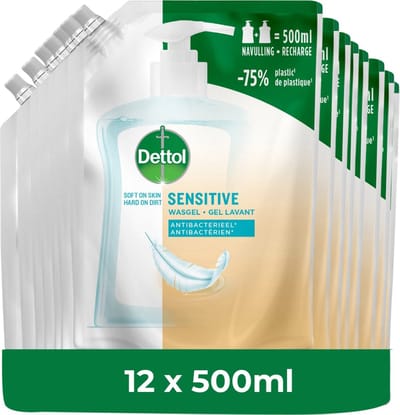 Dettol - Handzeep - Antibacterieel - Navulling Sensitive - 12x 500ML - Voordeelverpakking