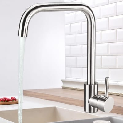 Lagedruk waterkraan spoelbakkraan keuken 360° draaibare roestvrijstalen keukenkraan instelbaar koud en warm water, roestvrij staal 304 (L-vorm)