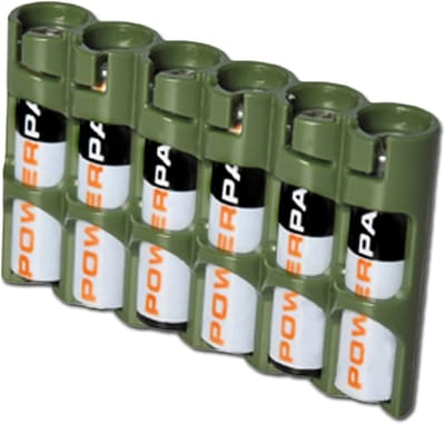 Batterijhouder Caddy - Batterij Organizer - Batterijen Opbergen - Compact Slimline Ontwerp - Voor 6 AAA - Olijfgroen