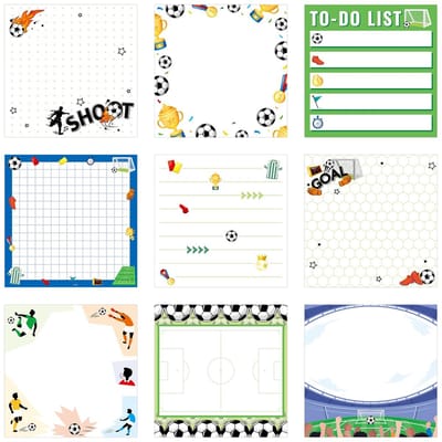 Dailygoods- Notitieblaadjes met Voetbalmotief - 9 Stuks - 7,6 x 7,6 cm - Zelfklevend - Grappige Notities - Ideaal voor School/Kantoor - Sticky Notes