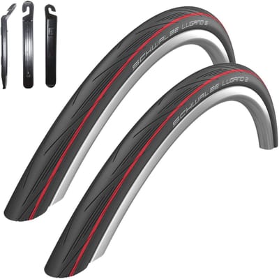 Racefiets banden - Wielset - Weggebruik - Inclusief bandenlichters - 700x25C - Rode strepen