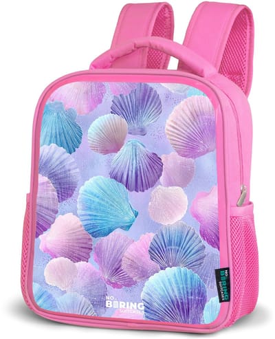 NoBoringSuitcases.com® - Rugzak roze - Schooltas meisjes - Gekleurde schelpen op een paarse achtergrond - Kinder rugtas meisje - Boekentas kind - Kinderrugzak voor school - Schoolrugzak