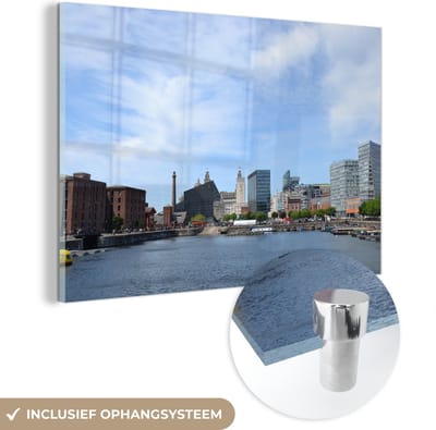 ® Glasschilderij 180x120 cm - Schilderij acrylglas - Liverpool - Engeland - Haven - Foto op glas - Muurdecoratie woonkamer - Wanddecoratie slaapkamer - Schilderijen