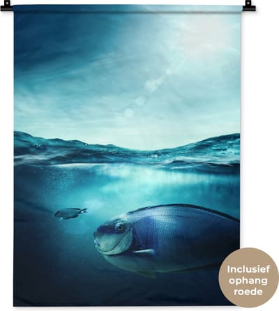 Wandkleed - Wanddoek - Vis - Zee - Blauw - 60x80 cm - Wandtapijt