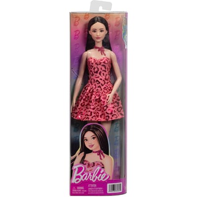 Barbie Fashionistas - Met Roze Jurk en Luipaardprint - Zwart Haar - Modepop