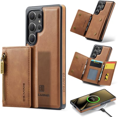 Stravo × DG.MING Veelzijdige leren case hoesje – Geschikt voor Samsung Galaxy S25 Ultra – 2-in-1 luxe lederen telefoonhoesje met afneembare kaarthouder – MagSafe compatibel leer case – Stijlvol & duurzaam – Bruin