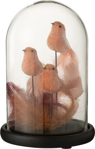 J-Line Decoratieve stolp 3 Vogels + Pluimen - glas - roze/bordeaux