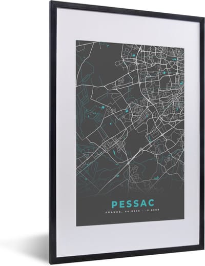 Fotolijst incl. Poster - Pessac - Frankrijk - Stadskaart - Kaart - Plattegrond - 40x60 cm - Posterlijst