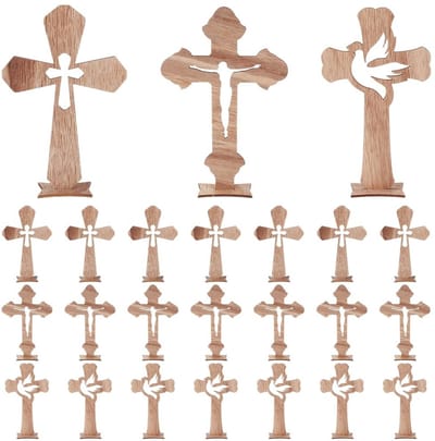 Dailygoods- Houten Kruis 24 Stuks - Rustieke Decoratie - Sokkels - Religieuze Versiering - Eerste Communie - Afmetingen: 170 x 110 x 2,7 mm - Decoratiekruis