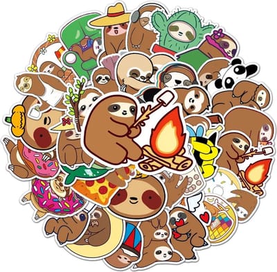 Scoby - Luiaard Stickers - Sloth Stickers - 50 Stickers Mix Pack - Laptopstickers - Geschikt voor Fiets, Step, Laptop, Skateboard, Koffer & Helm