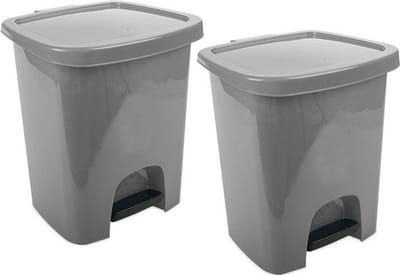 2x grijze pedaalemmer vuilnisbak/prullenbak 6 liter 21 x 23 x 29 cm - kunststof/plastic vuilnisemmer- dameshygiene afvalbak voor toilet/badkamer