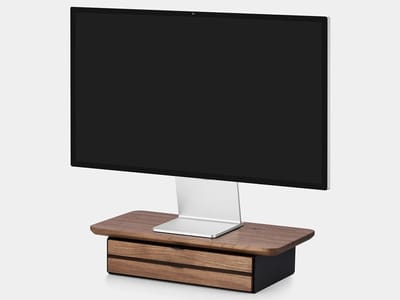 Oakywood Desk Shelf Mini Dual Drawer Walnut - Massief Walnoot - Luxe Houten Monitorstandaard Beeldschermverhoging met 2 Lades