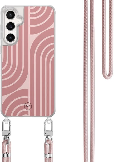 Hoesje met koord geschikt voor Samsung Galaxy S24 FE - Blush shapes - Inclusief Rosegoud koord - Crossbody beschermhoes - Transparant, Roze - Mooie Telefoonhoesjes