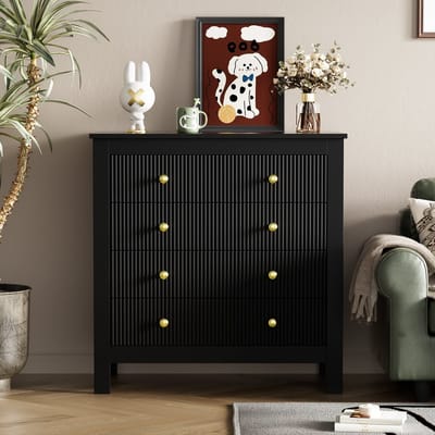 MODFU - Commode Met 5 Laden En Reliëffronten - Elegant Ontwerp - Spaanplaat - Zwart - 79 x 80,5 x 39,5 cm