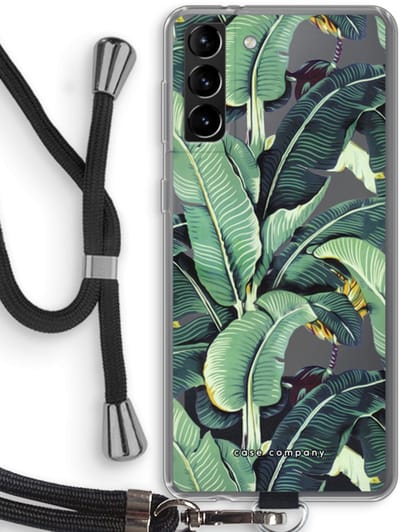 Hoesje met koord geschikt voor Samsung Galaxy S21 Plus hoesje met Koord - Bananenbladeren - Telefoonhoesje met Zwart Koord - Bescherming aan alle Kanten en Over de Schermrand