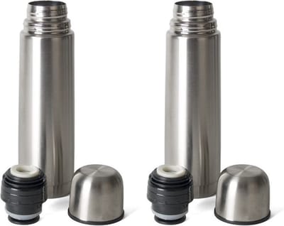 Gerimport Thermosfles - 2x stuks - RVS - 350 ml - isoleerfles met dopbeker - zilverkleurig