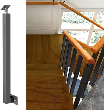 Balustrade Paal - Hekwerk Ondersteuning - Trappenhuis Beveiligen - Hoek Verstelbaar - Zijmontage - Zwart