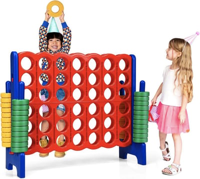 Mara 4 op een rij Spel XL - Voor Kinderen en Volwassenen - Klassiek Spel - 42 Ringen - Speelbordsets - Rood Blauw - 120 x 42 x 104 cm