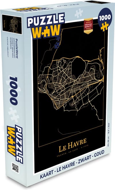 Puzzel Kaart - Le Havre - Zwart - Goud - Legpuzzel - Puzzel 1000 stukjes volwassenen