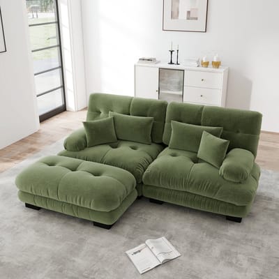 Sweiko 2-zitsbank - Chenille - Modulaire bank - 4 kussens - Met voetenbankje - Groen