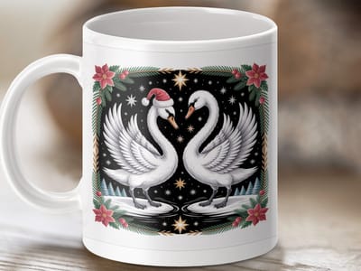 Mok Kerst Zwanen Mok, Feestdagen Mok, Romantische Zwanen, Kerstcadeau, Mooie Mok, Zwanen Illustratie, Kerst Decoratie