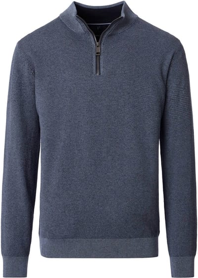 Casa Moda Halfzip Trui Structure Blauw - Maat XL - Heren - Quarter zip