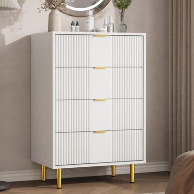 Moderne Ladekast met 4 Lades - Uniek Golvend Design - Dressoir / Opbergkast voor Slaapkamer & Woonkamer - Wit - 60x40x94 cm