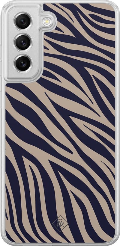 Casimoda® hoesje - Geschikt voor Samsung Galaxy S21 FE - Wavy Twist - 2-in-1 case - Schokbestendig - Natuur - Verhoogde randen - Blauw, Transparant