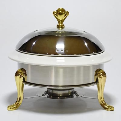 Buffetverwarmer - Warmhoudplaat voor eten, buffetverwarmer, roestvrij staal met glazen plaat, hotpotset voor cateringbuffet. Hotpotbuffetset,Gold Stainless Steel-24cm