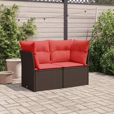 vidaXL - | - Tuinbank - | - met - kussen - Bruin - 124 - x - 62 - x - 69 - cm - poly - rattan