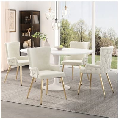 Chaise de salle à manger - MUVOE - Ensemble de 4 - Velours beige - Pieds en métal doré - Design moderne beige