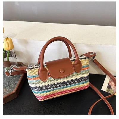 Sac à bandoulière tissé coloré pour femme, mini sac hobo, sac en paille luxueux, vacances à la plage, nouveau style, sens de la mode white