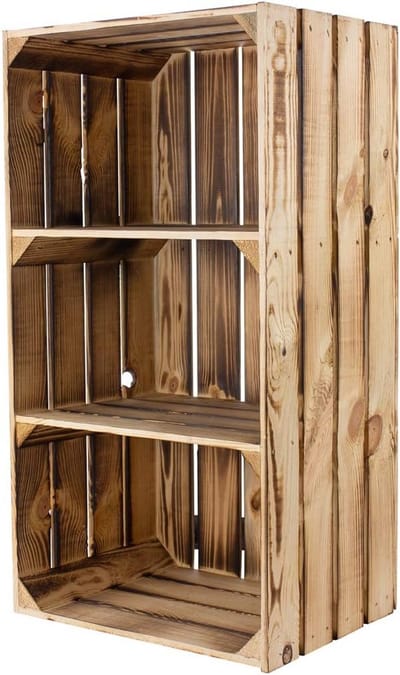Set van 2 Houten Opbergkasten met Legplank - Geflambeerd Hout - 68x40x31 cm