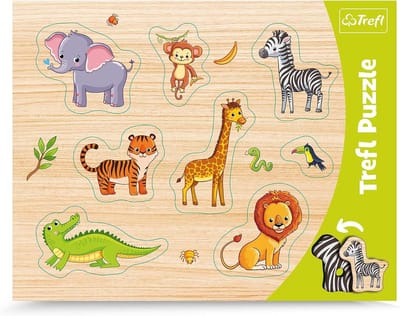 Contourpuzzel met onderlegger - Lift-out puzzel - Kinderspel - Exotische dieren thema - Gekleurd