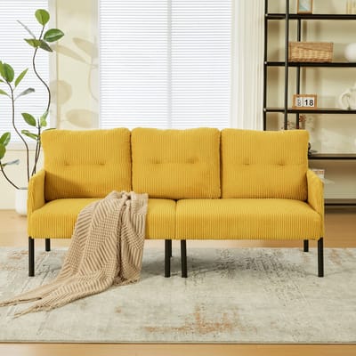 MODFU Driezitsbank - Ergonomische Rugleuning En Zijvak - Modern - Voor Woonkamer - Cord - Geel - 171 X 72 X 80 Cm