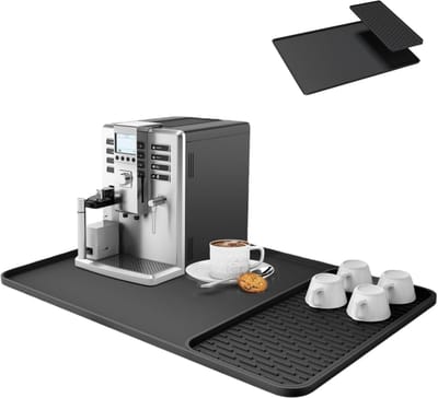 onderlegger voor koffiezetapparaat en afdruipmat, 60 x 40 cm, hittebestendig, antislip, waterdicht, sneldrogende droogmat van siliconen, koffiemat voor servies, keuken, zwart