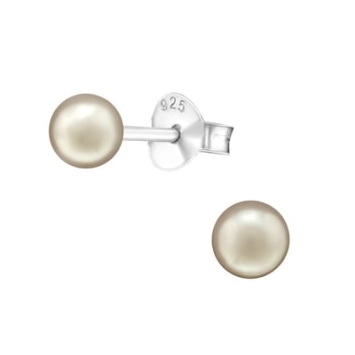 Joy|S - Zilveren parel oorbellen - 4 mm - brons / bronze