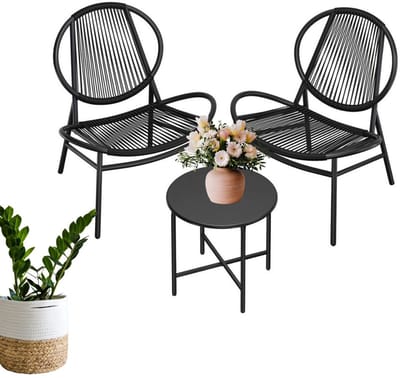 Signature Home Balkonmeubelset van 3 - Tuinset PE Polyrattan - Loungesets voor buiten - met tafel en 2 stoelen voor patio - tuin - balkon - tzwart