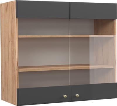 Vicco Fame-Line Glazen keukenkast – 80 cm Antraciet-goud