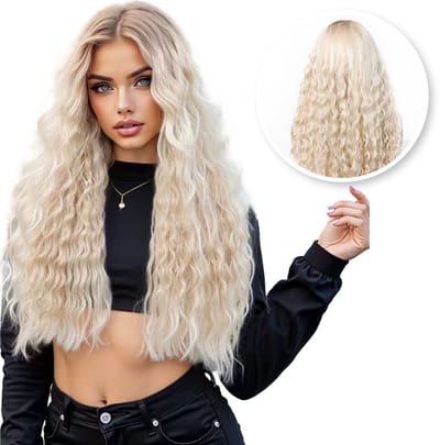 SassyGoods Luxe Blonde Pruik Blond Front Lace Wig Krullen - Pruiken Dames Lang Haar - Haarwerk - Wasbaar - 70 cm