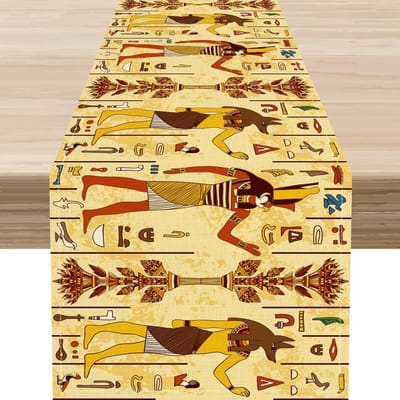 Mythologie Égyptienne Pharaons Hiéroglyphes Africains Chemin de Table Écharpes de Commode Cuisine Rustique Chemin de Table de Salle à Manger Décoration de Fête 150x33cm