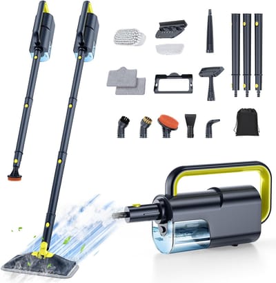 Stoomreiniger 10-in-1 - Handstoomreiniger Draagbaar - Krachtig Ontsmetten - Snelle Opwarming 10 Sec - 350ml Watertank - Zacht Grijs