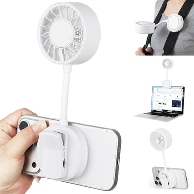 Ventilator - Mini ventilator - Handventilator - 5-in-1 Magnetische Handventilator met Kinderwagenclip, 1800mAh Draagbare Tafelventilator, 360° Flexibele Zwanenhals, Borstelloze Motor, 3 Snelheden, USB-C Oplaadbaar voor（wit）